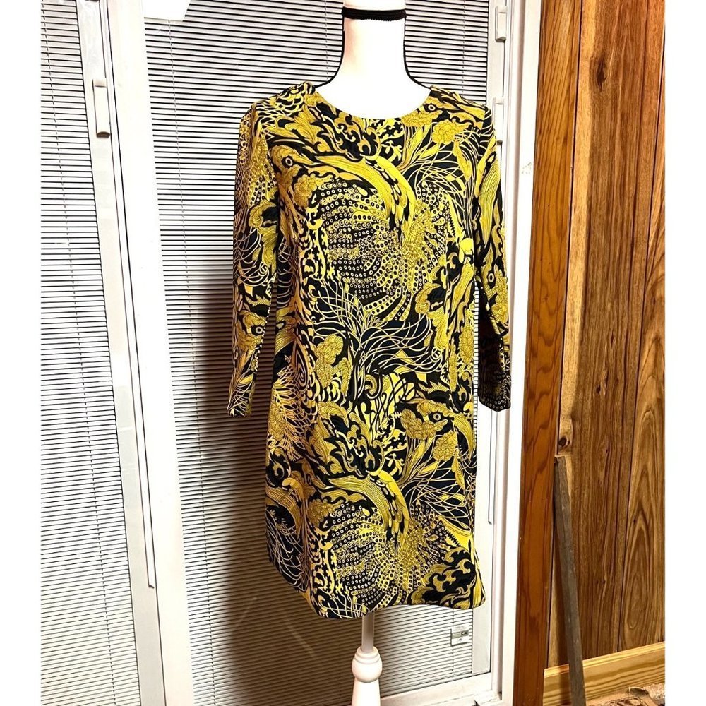 H&M Art Nouveau Yellow Sheath Dress Size 8